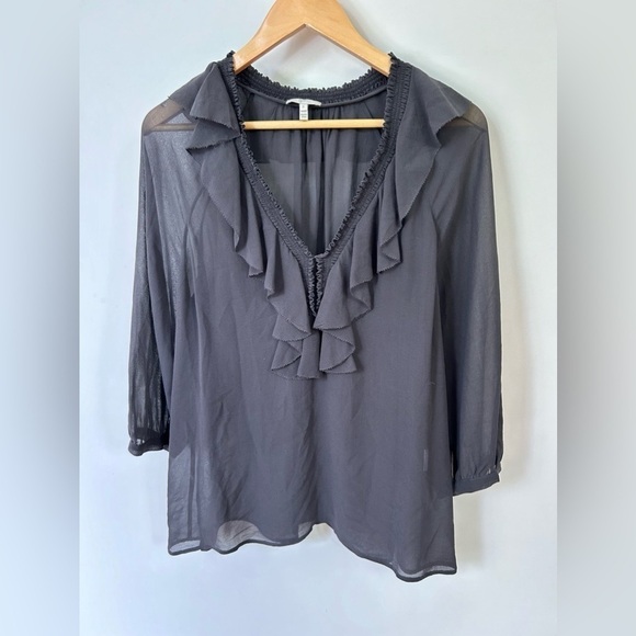 Joie Silk V Neck Ruffle Neckline Womens Blouse Size small grey top shirt - Picture 3 of 6